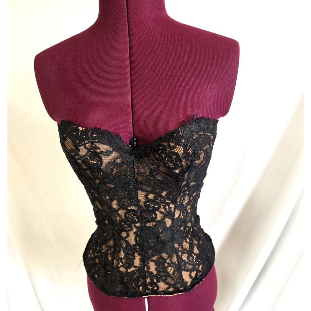 BLOOMINGDALE's SEXY BLACK LACE BUSTIER CORSET UNDERWIRE Sz 34 SMALL